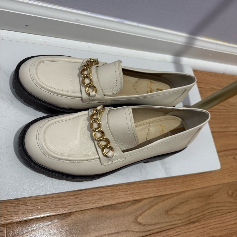 Sam Edelman Tinsley Ivory Leather Chain Lug Sole Loafers Womens 9